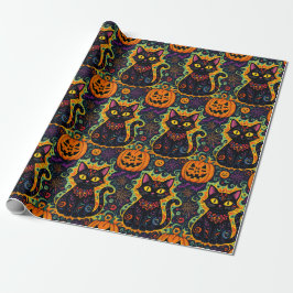 Halloween Black Cat and Pumpkin Wrapping Paper Geschenkpapier