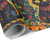 Halloween Black Cat and Pumpkin Wrapping Paper Geschenkpapier (Rolleneckpunkt)