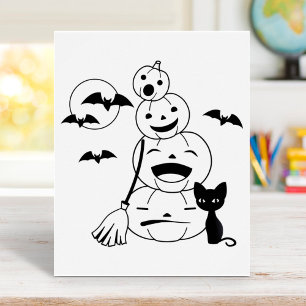 Halloween Black Cat and Pumpkins Coloring Page Poster
