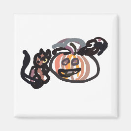 Halloween black cat and raven magnet