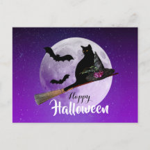 Halloween Black Cat auf Broom Full Moon