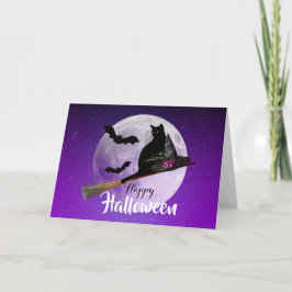Halloween Black Cat auf Broom Full Moon Karte