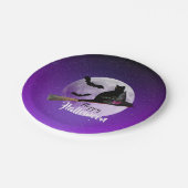 Halloween Black Cat auf Broom Full Moon Pappteller (Schrägansicht)