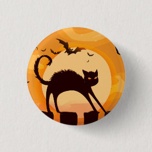 Halloween Black Cat auf dem Zaun Button