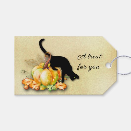 Halloween Black Cat auf einem Pumpkin Custom Gift Geschenkanhänger (Vorderseite (Horizontal))