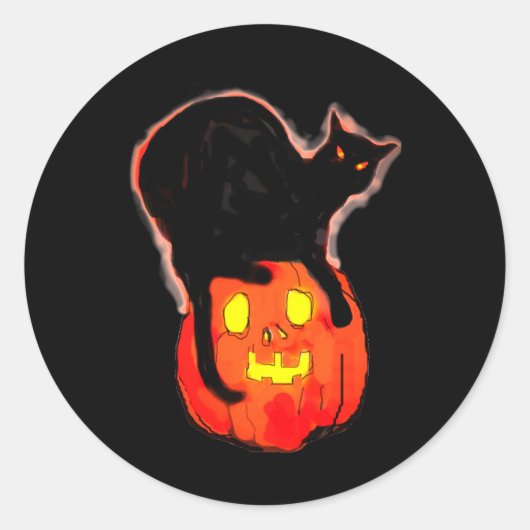 Halloween Black Cat auf glühende Orange Pumpkin Runder Aufkleber (Vorderseite)