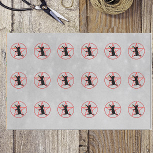 Halloween Black Cat auf Pentagram Gold Star Grau Seidenpapier