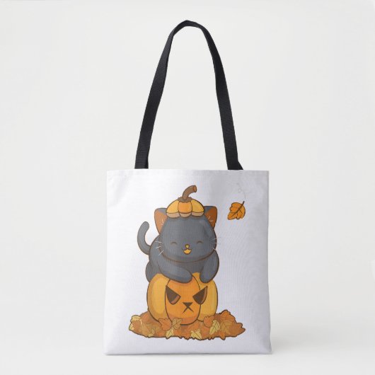 Halloween Black Cat auf Pumpkin mit Herbst Tasche (Vorderseite)