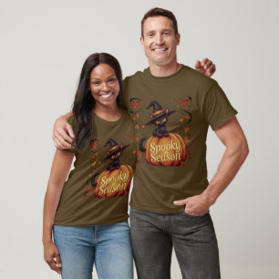 Halloween Black Cat auf Pumpkin mit Hexenhut T-Shirt