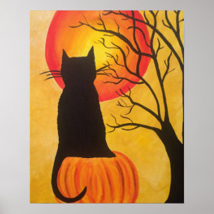 Halloween Black Cat auf Pumpkin Poster