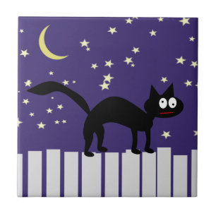 Halloween Black Cat auf Zaun Fliese