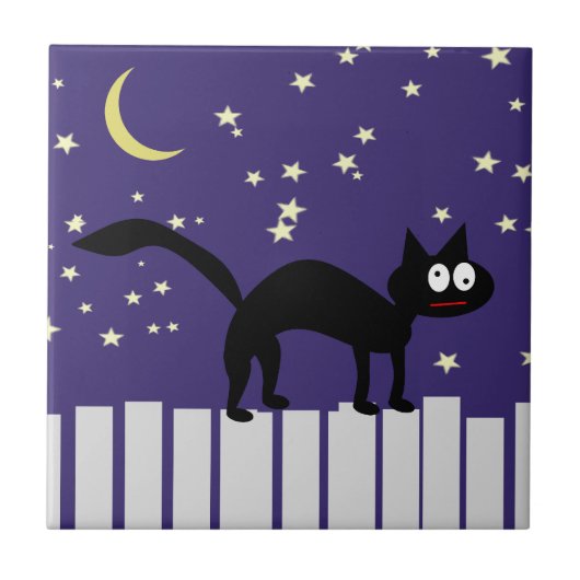 Halloween Black Cat auf Zaun Fliese (Vorderseite)