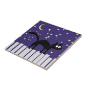 Halloween Black Cat auf Zaun Fliese (Seite)