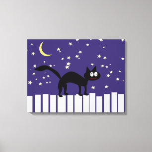 Halloween Black Cat auf Zaun Leinwanddruck