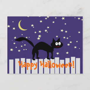 Halloween Black Cat auf Zaun Postkarte