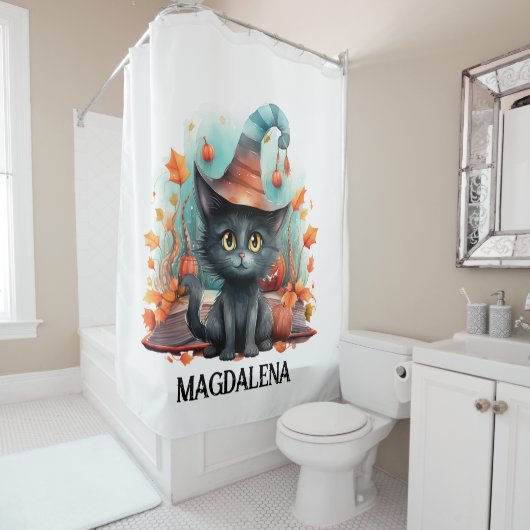 Halloween Black Cat Autumn Hexchy Duschvorhang (Beispiel)