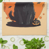 Halloween Black Cat, Black Jack O' Lantern Geschirrtuch (Gefaltet)