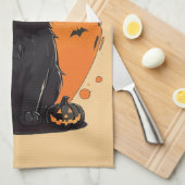 Halloween Black Cat, Black Jack O' Lantern Geschirrtuch (Viertel Falte)