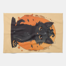 Halloween Black Cat, Black Jack O' Lantern Geschirrtuch
