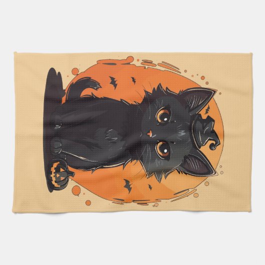 Halloween Black Cat, Black Jack O' Lantern Geschirrtuch (Horizontal)