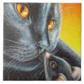 Halloween Black Cat & Black Mouse Wasserfarbe Fliese (Vorderseite)