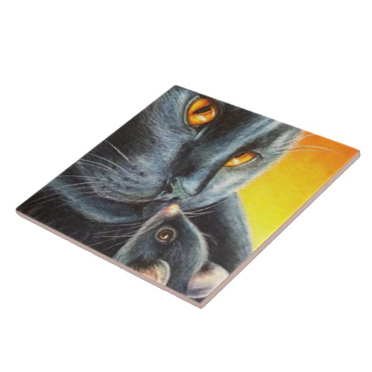 Halloween Black Cat & Black Mouse Wasserfarbe Fliese (Seite)