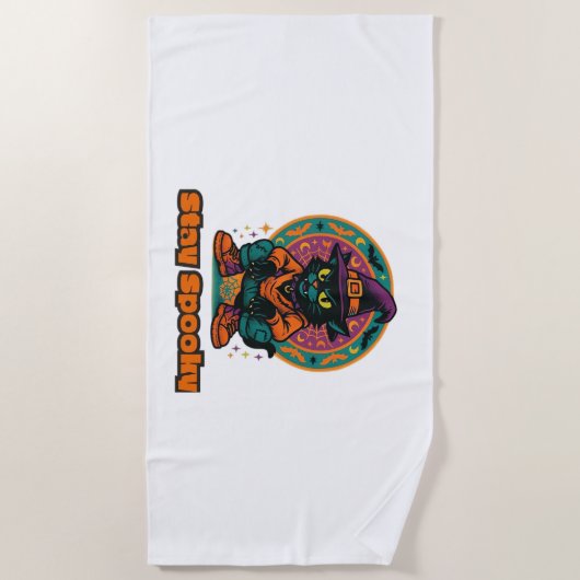 Halloween Black Cat - Bleibe Spooky Retro Hexenkat Strandtuch (Vorderseite)