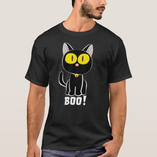 Halloween Black Cat Boo Yellow Eyes T-Shirt (Vorderseite)