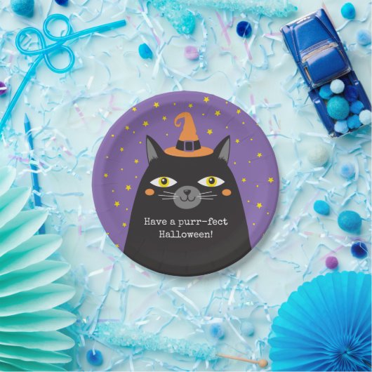 Halloween Black Cat Card Pappteller (Party)