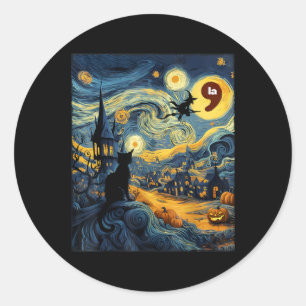 Halloween Black Cat Comma La Starry Night Art Kama Runder Aufkleber