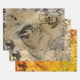 Halloween Black Cat , Death and Spider Ephemera Geschenkpapier Set