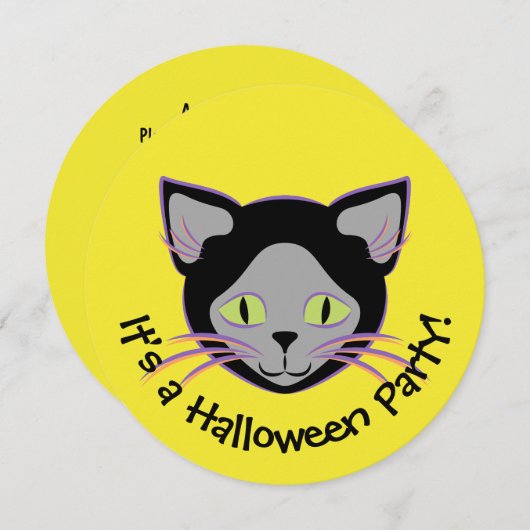 Halloween Black Cat Face Einladung (Vorne/Hinten)