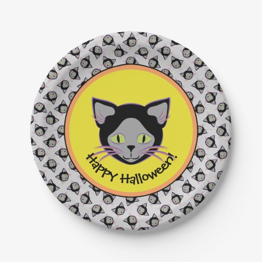 Halloween Black Cat Face Pattern Pappteller (Vorderseite)