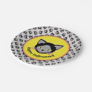 Halloween Black Cat Face Pattern Pappteller
