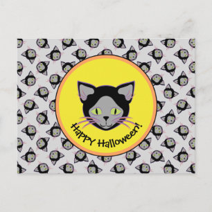 Halloween Black Cat Face Pattern Postkarte