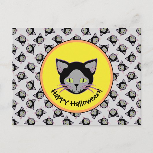 Halloween Black Cat Face Pattern Postkarte (Vorderseite)