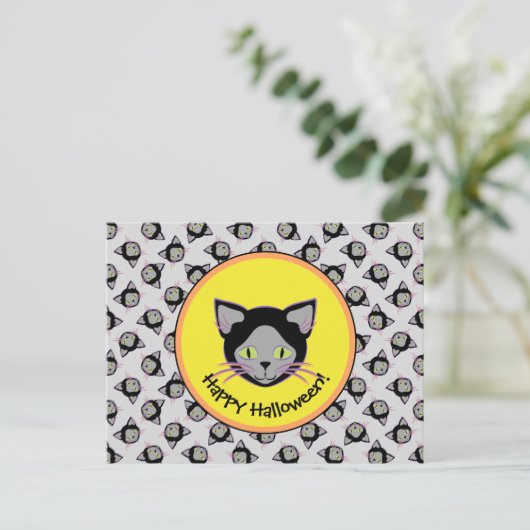 Halloween Black Cat Face Pattern Postkarte (Stehend Vorderseite)