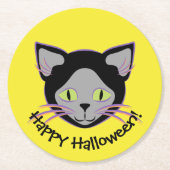 Halloween Black Cat Face Runder Pappuntersetzer (Vorderseite)