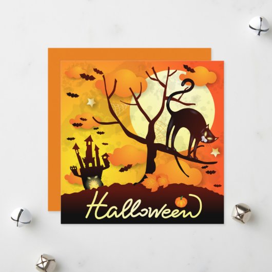 Halloween Black Cat Feiertagskarte (Vorderseite/Rückseite Beispiel)