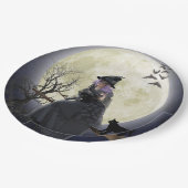 Halloween, Black Cat, Fledermäuse und Vollmond Pappteller (Schrägansicht)