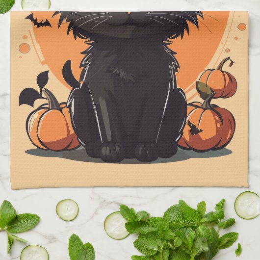 Halloween Black Cat Full Moon Geschirrtuch (Gefaltet)