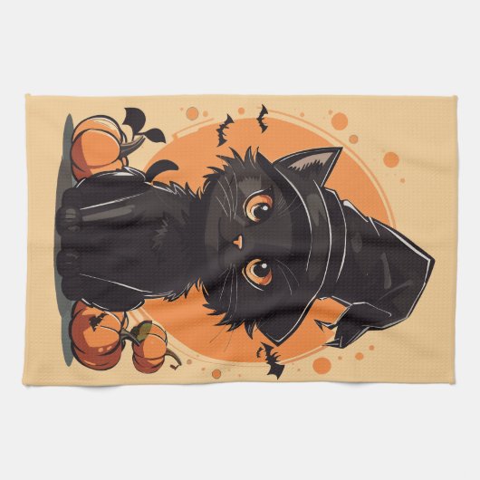 Halloween Black Cat Full Moon Geschirrtuch (Horizontal)