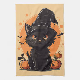 Halloween Black Cat Full Moon Geschirrtuch