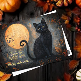 Halloween Black Cat Full Moon Verziert Postkarte