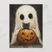 Halloween Black Cat & Ghost - Niedlich Spooky Postkarte (Vorderseite)