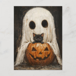 Halloween Black Cat & Ghost - Niedlich Spooky Postkarte