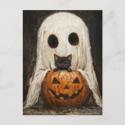 Halloween Black Cat & Ghost - Niedlich Spooky Postkarte (Vorderseite)