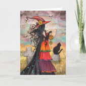 Halloween Black Cat Graveyard Fantasy Art Karte (Vorderseite)