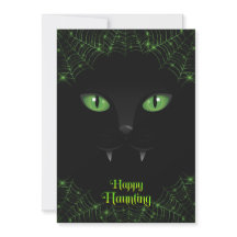 Halloween Black Cat Green Webs