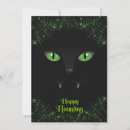 Halloween Black Cat Green Webs Feiertagskarte
